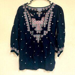 Anthropologie Vanessa Virginia Black embroidered boho top size S